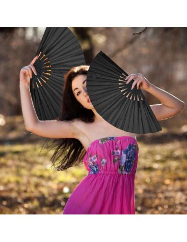 2 Piezas Abanicos de Mano HINGTAI Plegables para Baile Negro