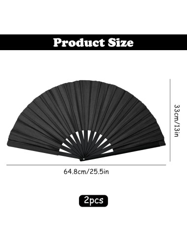 2 Piezas Abanicos de Mano HINGTAI Plegables para Baile Negro