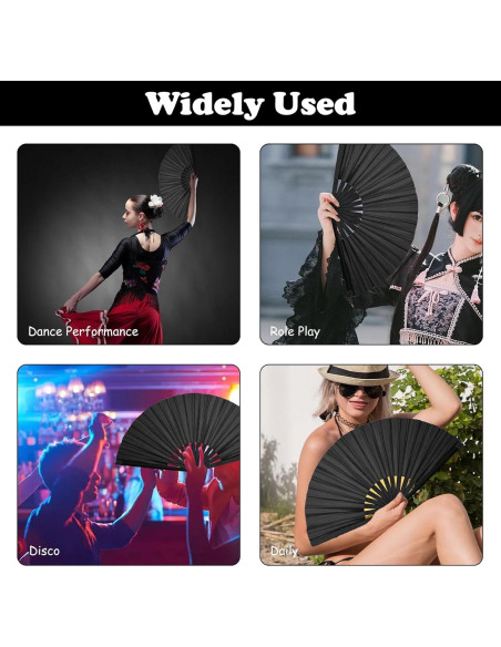 2 Piezas Abanicos de Mano HINGTAI Plegables para Baile Negro
