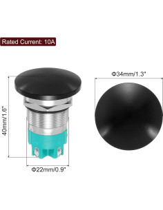 Interruptor de Botón Redondo MECCANIXITY 10A 22mm Negro IP65 2