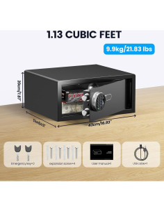 Caja Fuerte Biométrica Grimtron 1.13 Pies con Teclado LED 2
