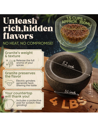 Juego de Mortero y Mano ChefSofi - Granito Negro 1.5 Tazas