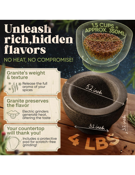 Juego de Mortero y Mano ChefSofi - Granito Negro 1.5 Tazas