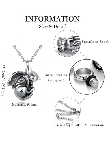 Collar de urna de cremación de acero inoxidable MiWangLing - Ángel Tortuga