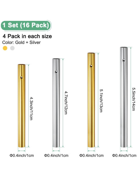 16 Tubos de Campanas de Viento Aluminio M METERXITY DIY 4 Tamaños