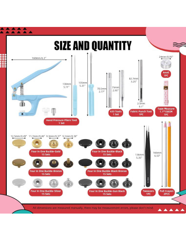 Kit de Broches de Cuero Hilitchi 103 Piezas 12.5mm Multicolor