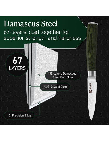 Cuchillo de Pelar HexClad 3.5" Acero Damasco Inoxidable Pakkawood