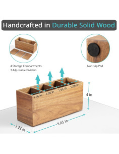 Organizador de Escritorio de Madera de Acacia Bivvclaz 4 Compartimentos 2