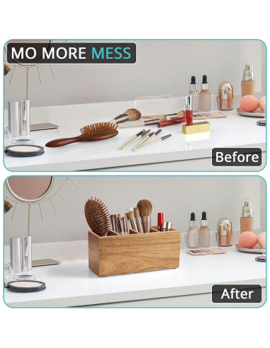 Organizador de Escritorio de Madera de Acacia Bivvclaz 4 Compartimentos