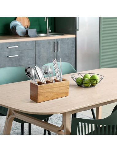 Organizador de Escritorio de Madera de Acacia Bivvclaz 4 Compartimentos