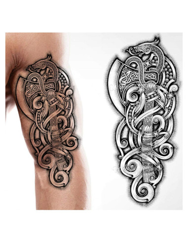 Tatuaje Temporal Tribal Hacha Dragón Negro Tatodays 21x15 cm