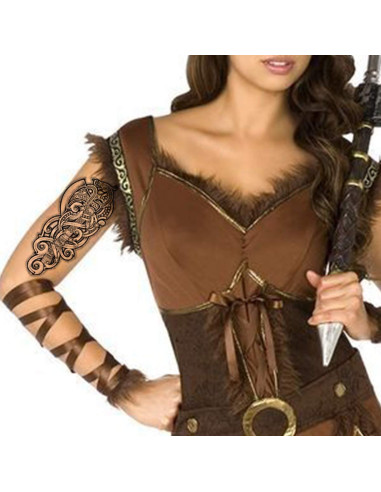 Tatuaje Temporal Tribal Hacha Dragón Negro Tatodays 21x15 cm