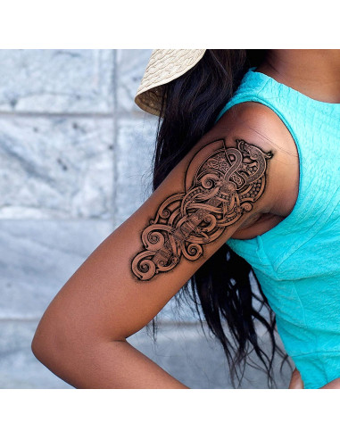 Tatuaje Temporal Tribal Hacha Dragón Negro Tatodays 21x15 cm