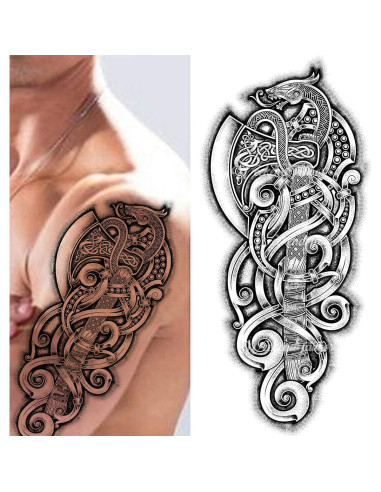 Tatuaje Temporal Tribal Hacha Dragón Negro Tatodays 21x15 cm