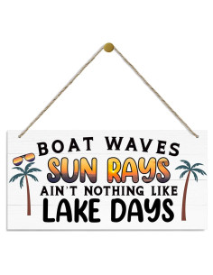 Placa de Madera Colgante Decorativa QTGTIR 30x15cm Olas de Barco