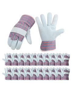 Guantes de Trabajo Jiuguva 24 Pares Algodón y Cuero Rojo/Azul
