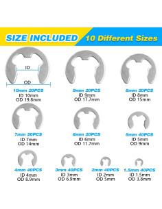 Kit de Anillos de Retención Externos C-clip 800 Pcs Acero Inoxidable 2