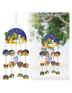 Campanas de Viento GlikCeil Escena de Natividad Azul 20x20 cm