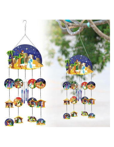 Campanas de Viento GlikCeil Escena de Natividad Azul 20x20 cm