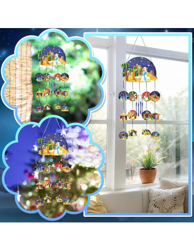 Campanas de Viento GlikCeil Escena de Natividad Azul 20x20 cm