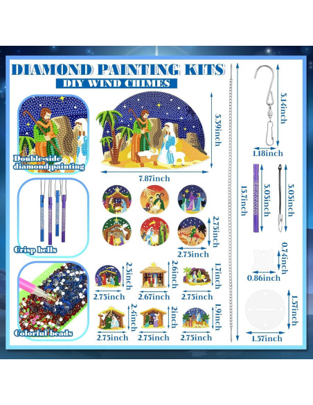 Campanas de Viento GlikCeil Escena de Natividad Azul 20x20 cm