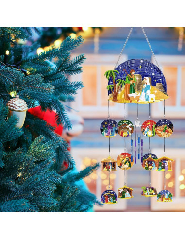 Campanas de Viento GlikCeil Escena de Natividad Azul 20x20 cm