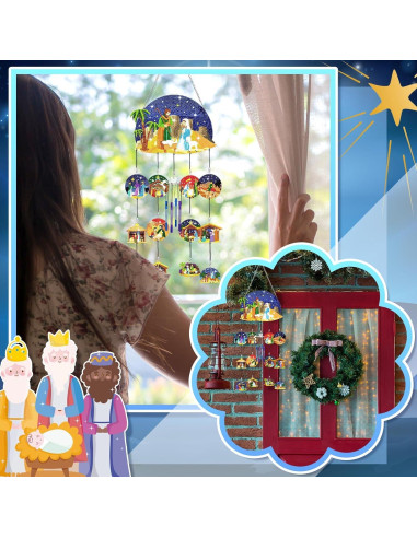 Campanas de Viento GlikCeil Escena de Natividad Azul 20x20 cm