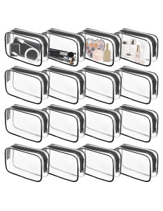 16 Bolsas de Maquillaje Transparentes TSA PVC Impermeables Negro