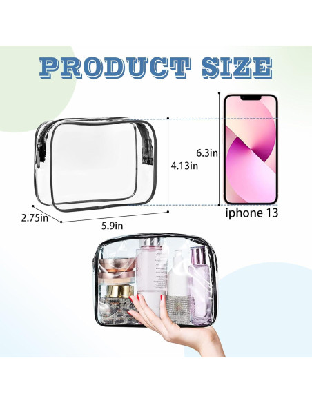 16 Bolsas de Maquillaje Transparentes TSA PVC Impermeables Negro