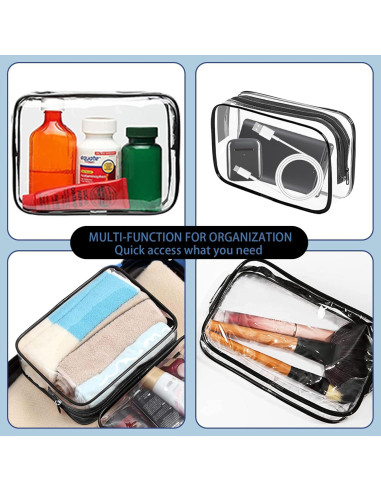 16 Bolsas de Maquillaje Transparentes TSA PVC Impermeables Negro