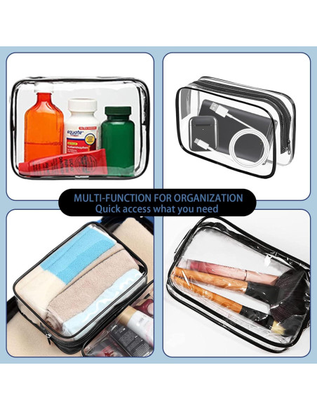 16 Bolsas de Maquillaje Transparentes TSA PVC Impermeables Negro