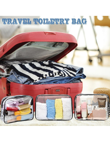 16 Bolsas de Maquillaje Transparentes TSA PVC Impermeables Negro