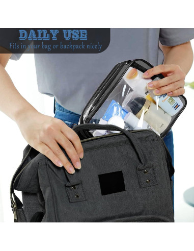 16 Bolsas de Maquillaje Transparentes TSA PVC Impermeables Negro