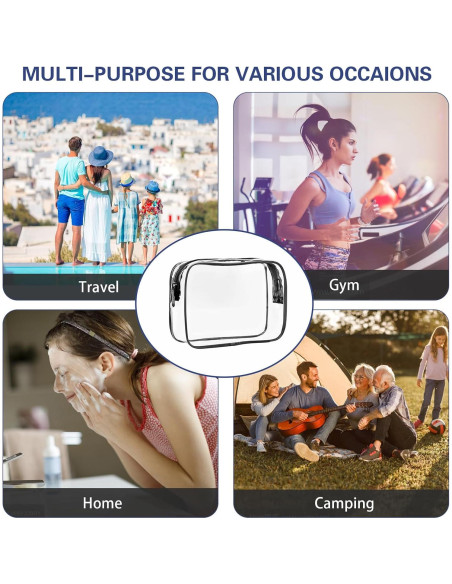 16 Bolsas de Maquillaje Transparentes TSA PVC Impermeables Negro