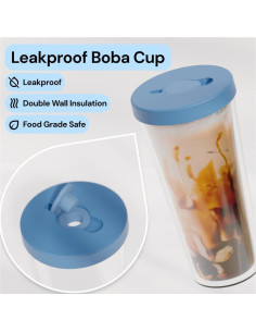 Taza Reutilizable Dodoko de Boba 500 ml con Tapa y Pajilla Azul 2
