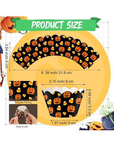 100 Envolturas de Cupcake Halloween Domensi Calabaza 8 cm