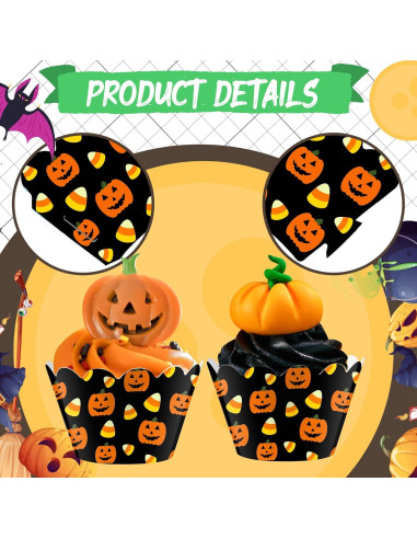 100 Envolturas de Cupcake Halloween Domensi Calabaza 8 cm