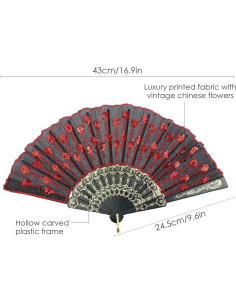 Abanico Plegable INNOLIFE 5PCS Rojo Bordado Pavo Real 2