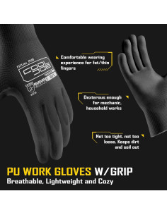 Guantes de Trabajo COOLJOB 12 Pares PU Transpirables Negros 2