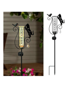 Pluviómetro Solar Decorativo Gato Negro 17.78 cm para Jardín