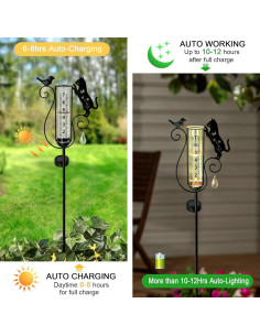 Pluviómetro Solar Decorativo Gato Negro 17.78 cm para Jardín 2
