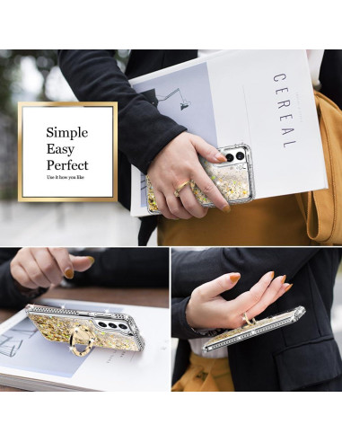 Funda Protectora Silverback para Samsung Galaxy S22 - Dorado Transparente con Soporte