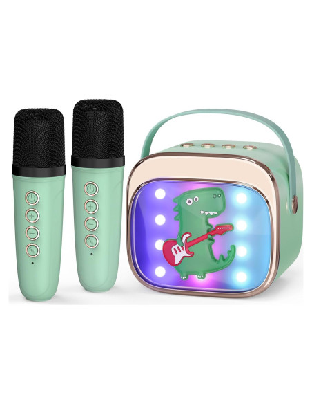 Máquina de Karaoke Mini FLUESTON Verde 2 Micrófonos Inalámbricos