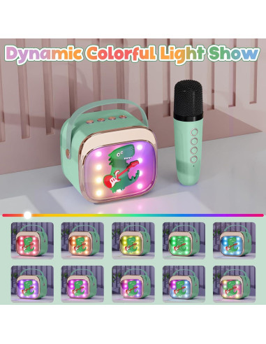 Máquina de Karaoke Mini FLUESTON Verde 2 Micrófonos Inalámbricos