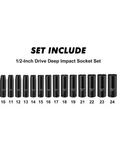 Juego de Enchufes de Impacto Profundos CASOMAN 14 Piezas 10-24mm 2