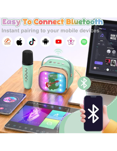 Máquina de Karaoke Mini FLUESTON Verde 2 Micrófonos Inalámbricos