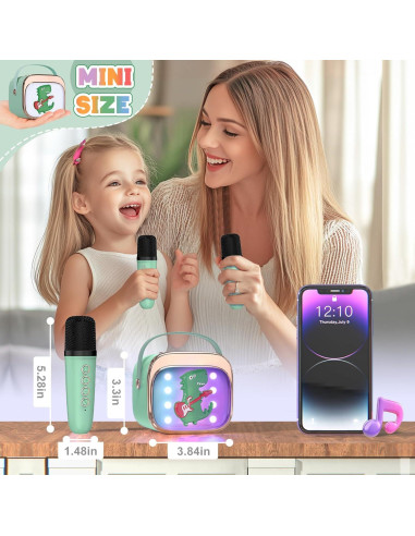 Máquina de Karaoke Mini FLUESTON Verde 2 Micrófonos Inalámbricos