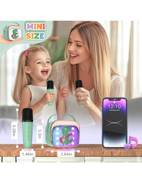 Máquina de Karaoke Mini FLUESTON Verde 2 Micrófonos Inalámbricos