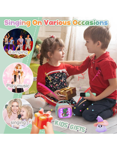 Máquina de Karaoke Mini FLUESTON Verde 2 Micrófonos Inalámbricos