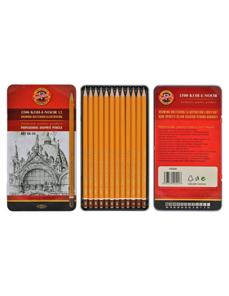 Conjunto de Lápices de Grafito Koh-I-Noor 12 Piezas 8B-2H